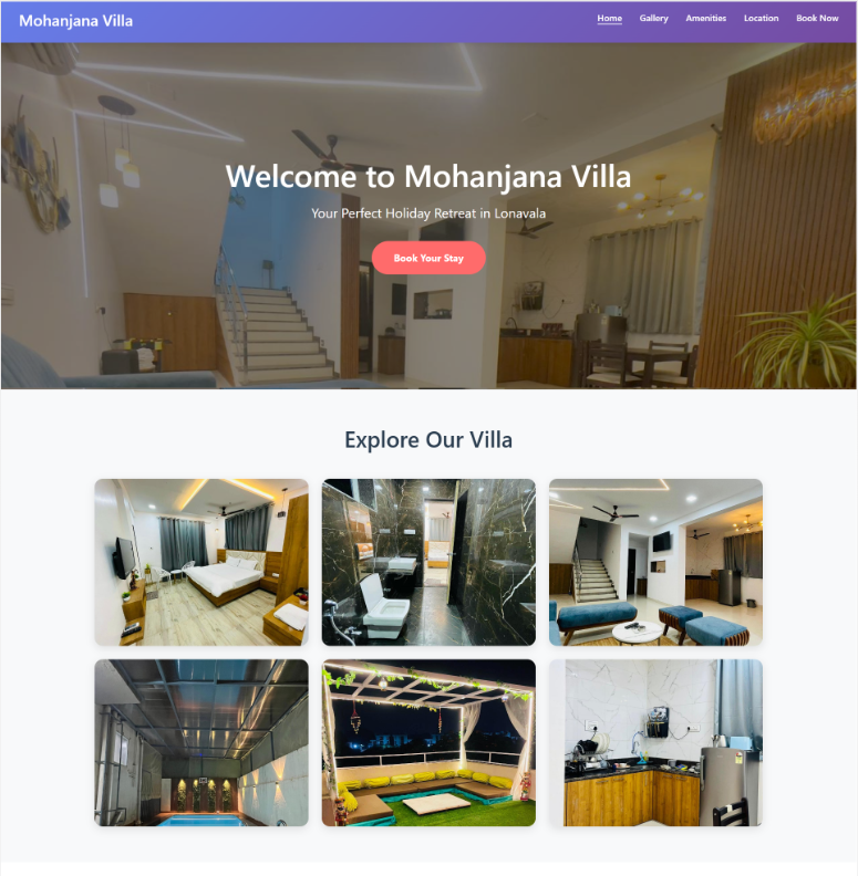 MohanJanaVilla website screenshot